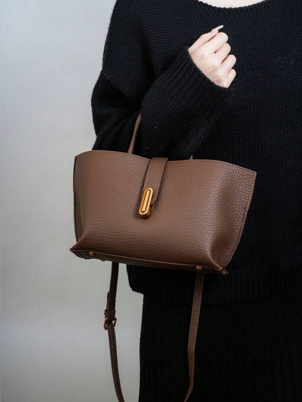 Brown Crossbody Top Handle Tote Handbag with Detachable Shoulder Strap